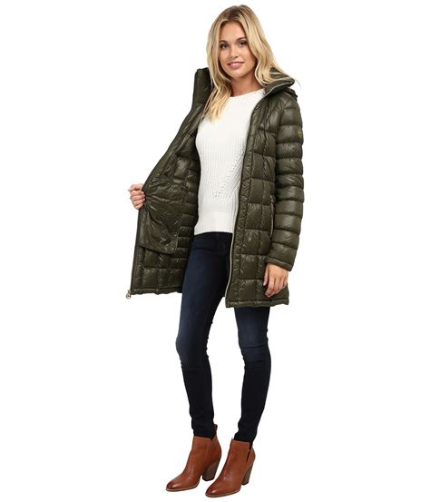 michael kors hooded green wool coat|More.